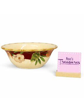 Home Trends HIBISCUS Bamboo Edge Ferns Floral Red Border 9" Mixing Serving Bowl